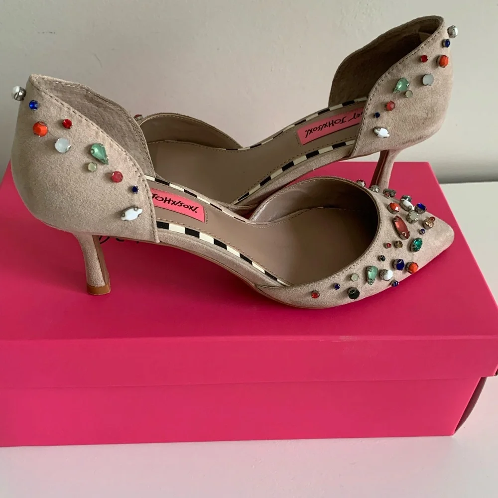 Betsey Johnson Beige Heels with Colorful Gems - Picture 10 of 10